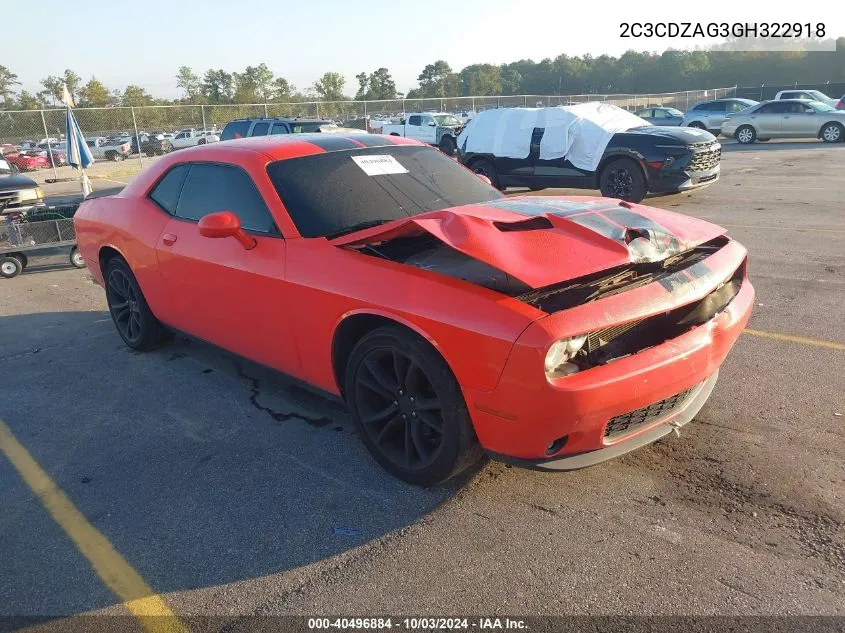 2016 Dodge Challenger Sxt VIN: 2C3CDZAG3GH322918 Lot: 40496884