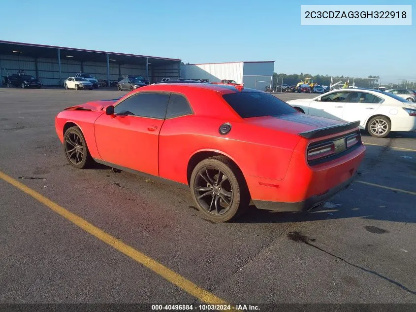 2016 Dodge Challenger Sxt VIN: 2C3CDZAG3GH322918 Lot: 40496884