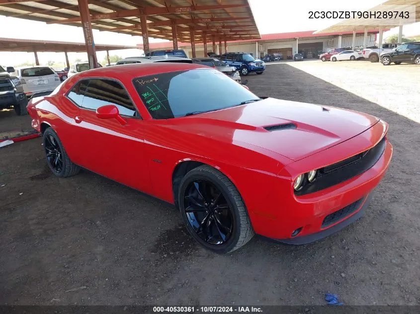 2016 Dodge Challenger R/T VIN: 2C3CDZBT9GH289743 Lot: 40530361