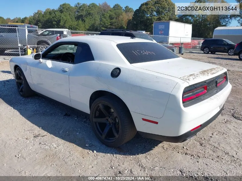 2C3CDZAGXGH113644 2016 Dodge Challenger Sxt