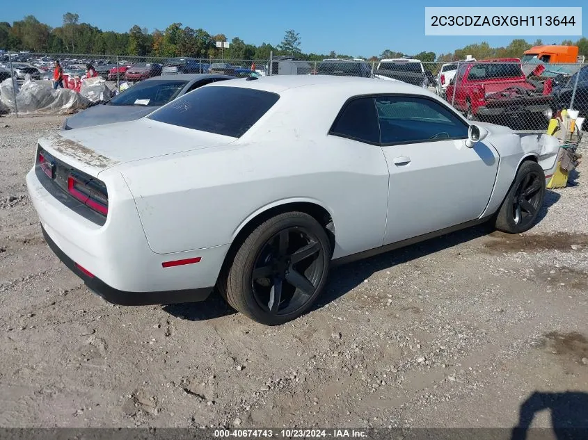 2016 Dodge Challenger Sxt VIN: 2C3CDZAGXGH113644 Lot: 40674743