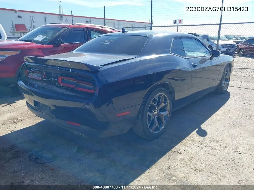 2016 Dodge Challenger Sxt Plus VIN: 2C3CDZAG7GH315423 Lot: 40807708