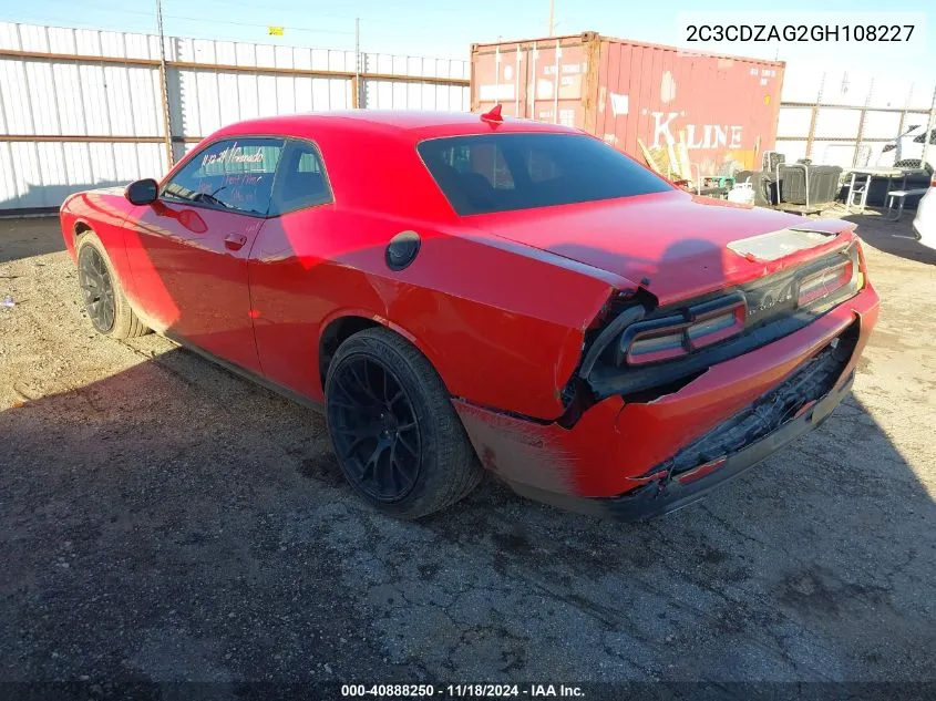 2016 Dodge Challenger Sxt VIN: 2C3CDZAG2GH108227 Lot: 40888250