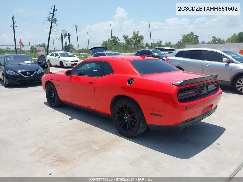 2017 Dodge Challenger R/T VIN: 2C3CDZBTXHH651502 Lot: 39779700