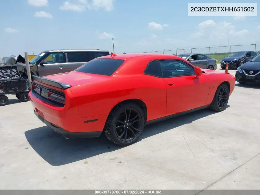 2017 Dodge Challenger R/T VIN: 2C3CDZBTXHH651502 Lot: 39779700