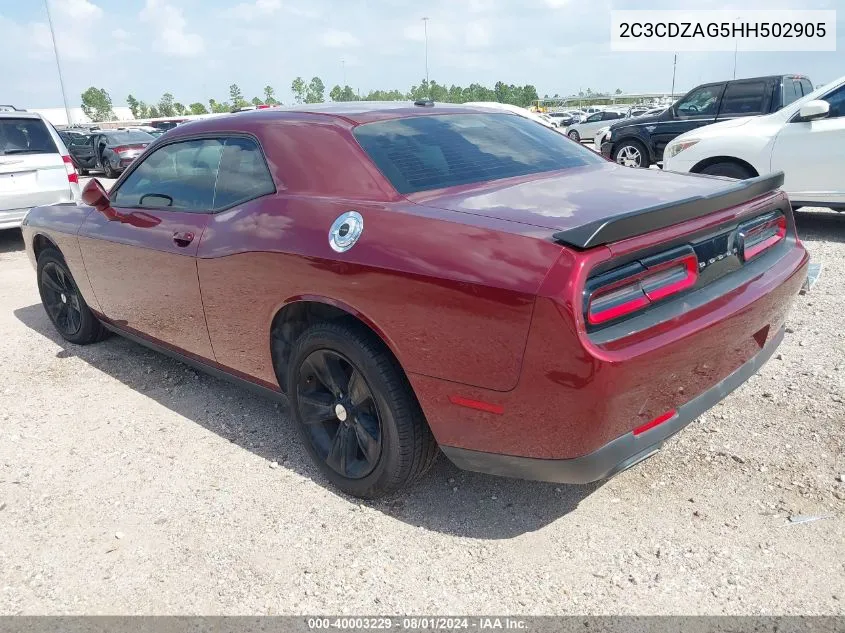 2017 Dodge Challenger Sxt VIN: 2C3CDZAG5HH502905 Lot: 40003229