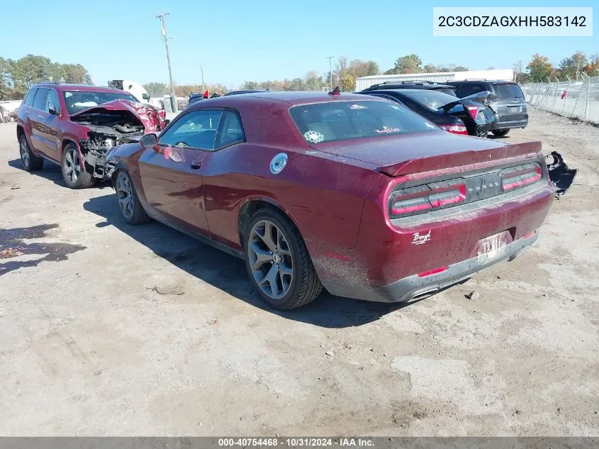 2017 Dodge Challenger Sxt Plus VIN: 2C3CDZAGXHH583142 Lot: 40754468