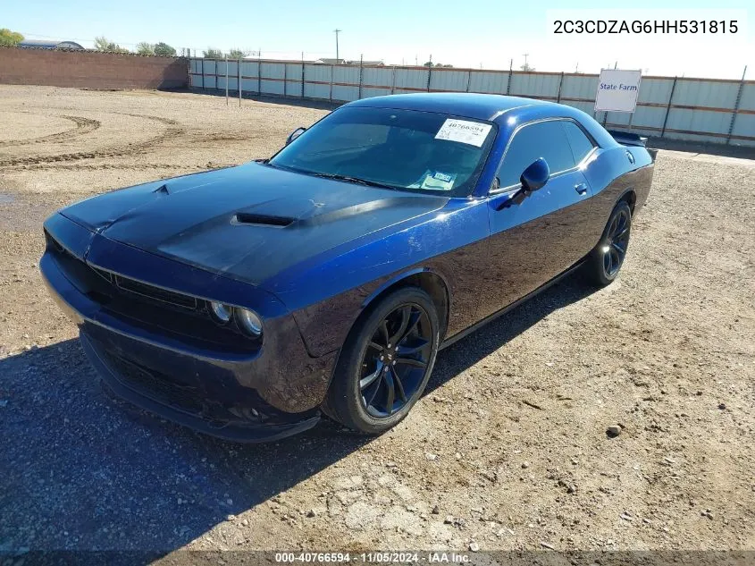 2017 Dodge Challenger Sxt VIN: 2C3CDZAG6HH531815 Lot: 40766594