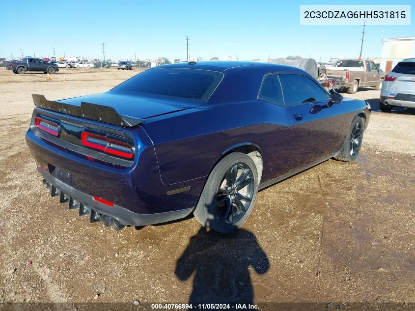 2017 Dodge Challenger Sxt VIN: 2C3CDZAG6HH531815 Lot: 40766594