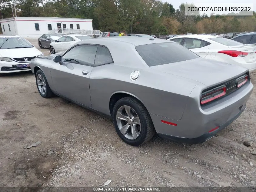 2017 Dodge Challenger Sxt VIN: 2C3CDZAGOHH550232 Lot: 40787230