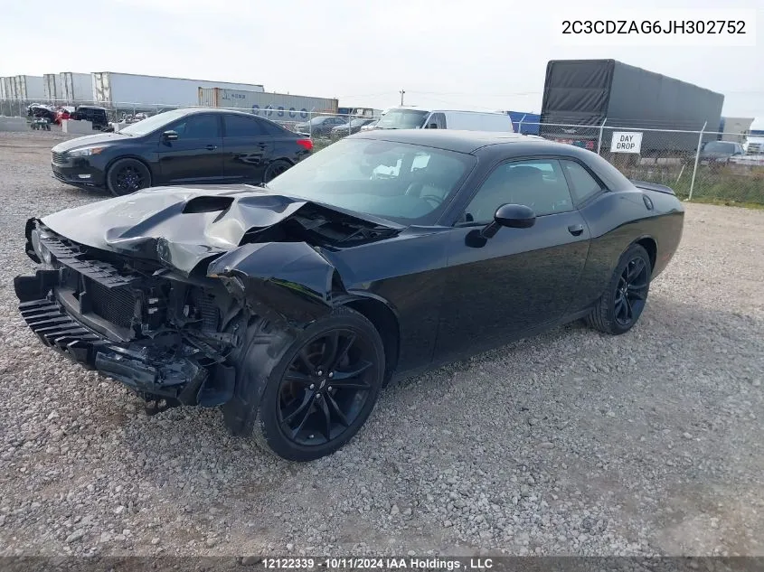 2018 Dodge Challenger Sxt VIN: 2C3CDZAG6JH302752 Lot: 12122339