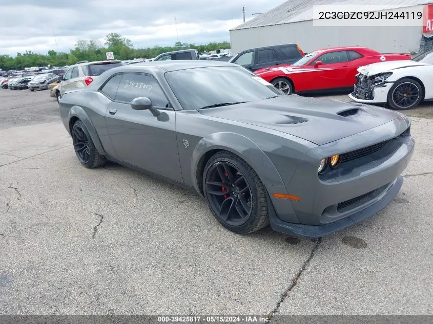 2018 Dodge Challenger Srt Hellcat Widebody VIN: 2C3CDZC92JH244119 Lot: 39425817