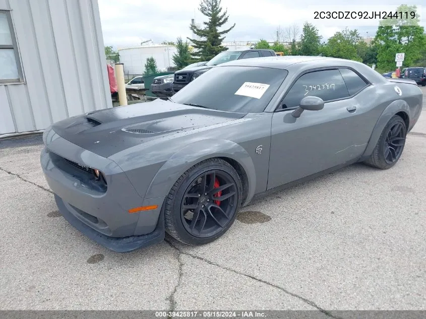 2018 Dodge Challenger Srt Hellcat Widebody VIN: 2C3CDZC92JH244119 Lot: 39425817