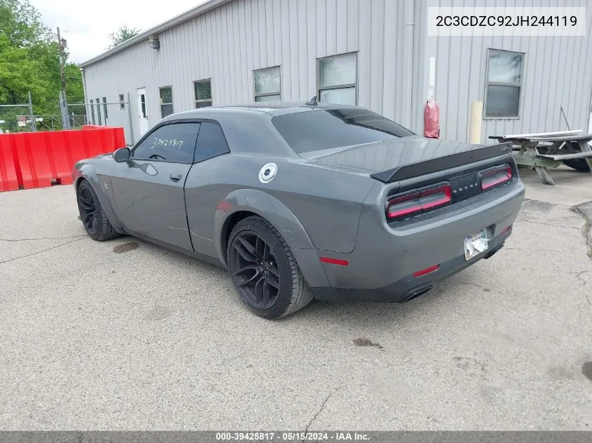 2018 Dodge Challenger Srt Hellcat Widebody VIN: 2C3CDZC92JH244119 Lot: 39425817