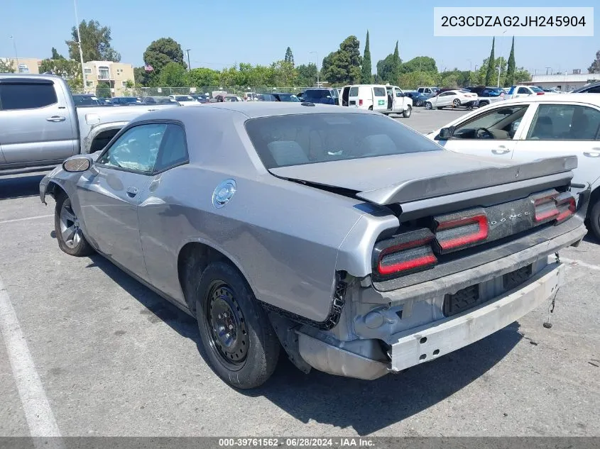 2018 Dodge Challenger Sxt VIN: 2C3CDZAG2JH245904 Lot: 39761562