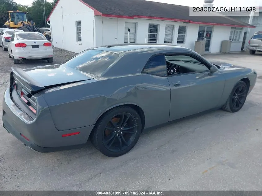 2018 Dodge Challenger Sxt VIN: 2C3CDZAG6JH111638 Lot: 40351999