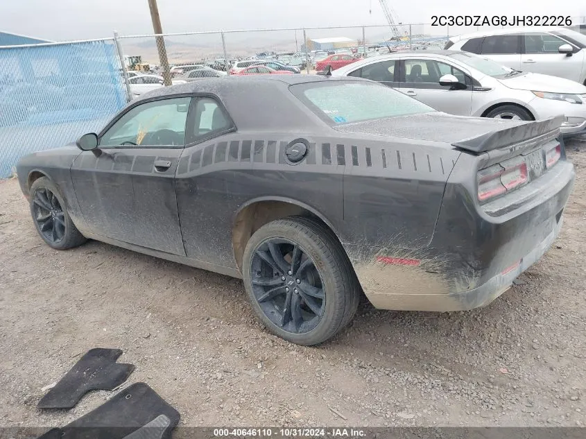 2018 Dodge Challenger Sxt Plus VIN: 2C3CDZAG8JH322226 Lot: 40646110