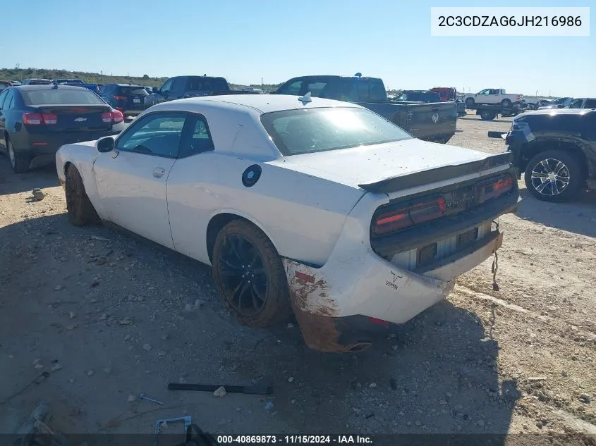 2018 Dodge Challenger Sxt Plus VIN: 2C3CDZAG6JH216986 Lot: 40869873