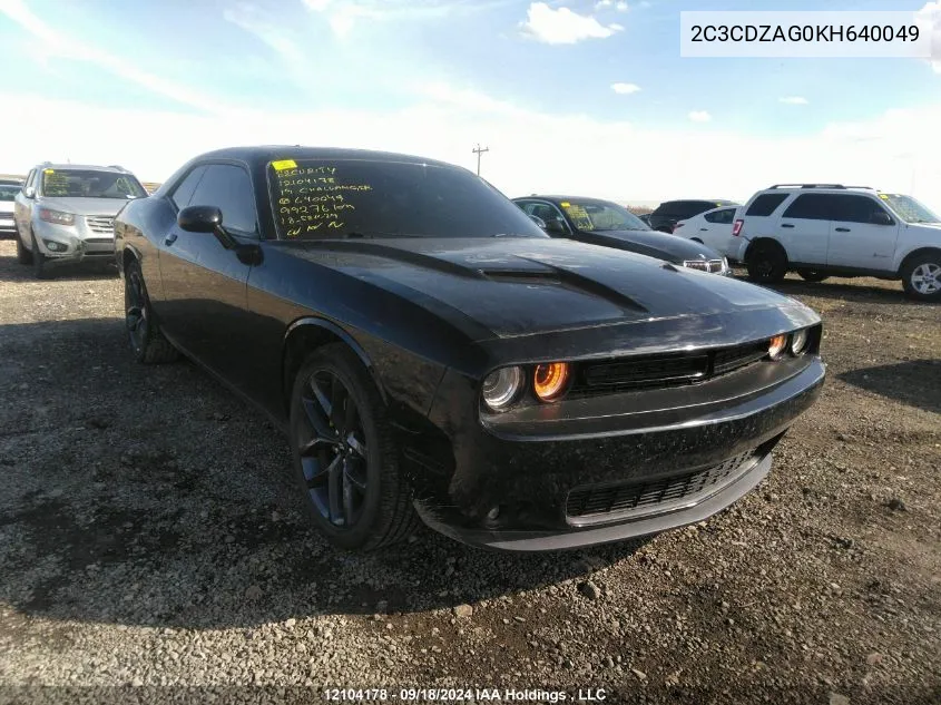 2019 Dodge Challenger Sxt VIN: 2C3CDZAG0KH640049 Lot: 12104178