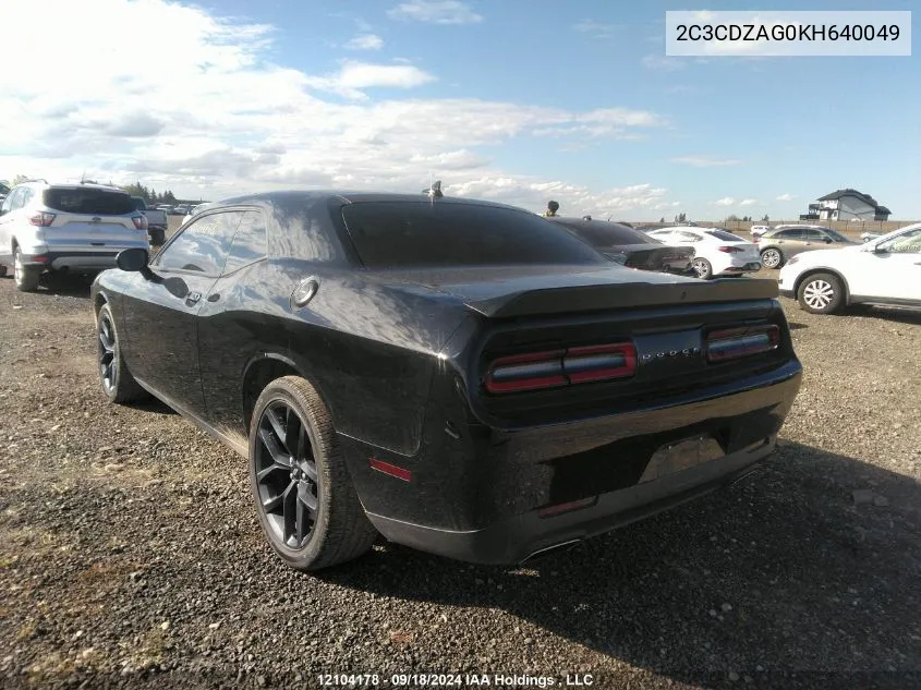 2C3CDZAG0KH640049 2019 Dodge Challenger Sxt