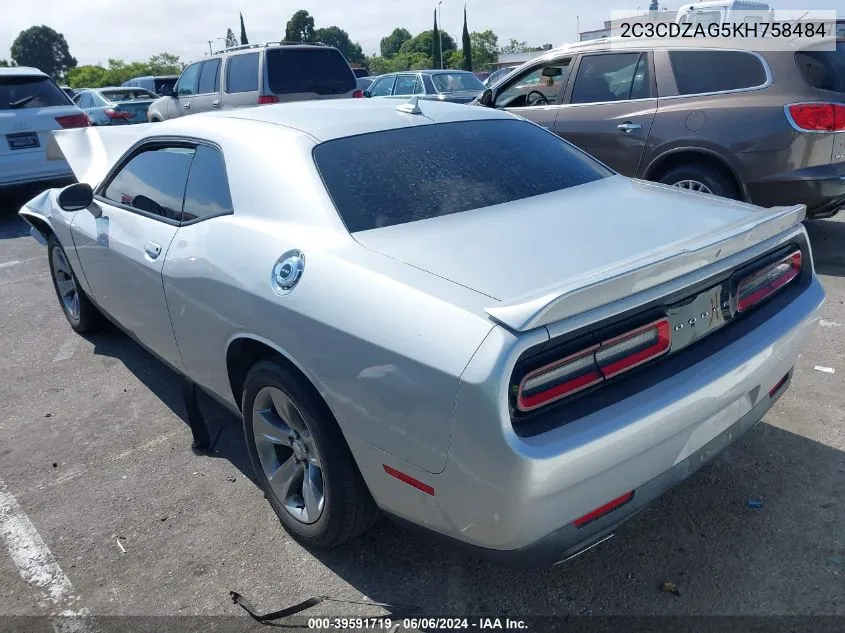 2019 Dodge Challenger Sxt VIN: 2C3CDZAG5KH758484 Lot: 39591719