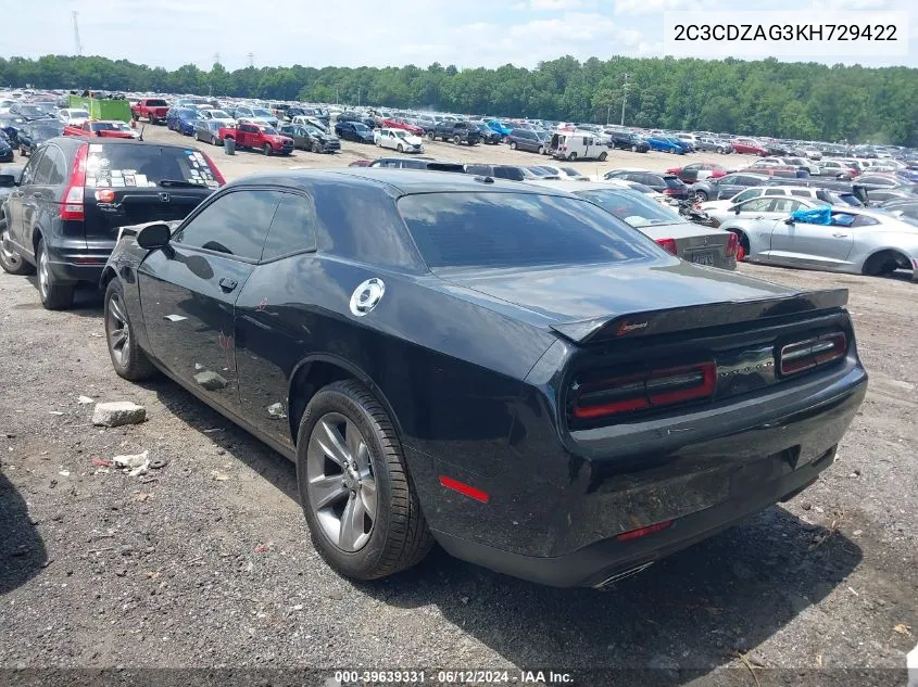 2C3CDZAG3KH729422 2019 Dodge Challenger Sxt