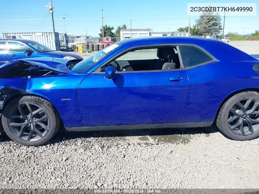 2019 Dodge Challenger R/T VIN: 2C3CDZBT7KH649990 Lot: 39706955