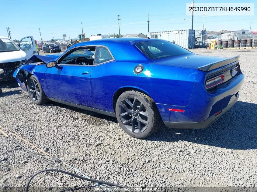 2019 Dodge Challenger R/T VIN: 2C3CDZBT7KH649990 Lot: 39706955