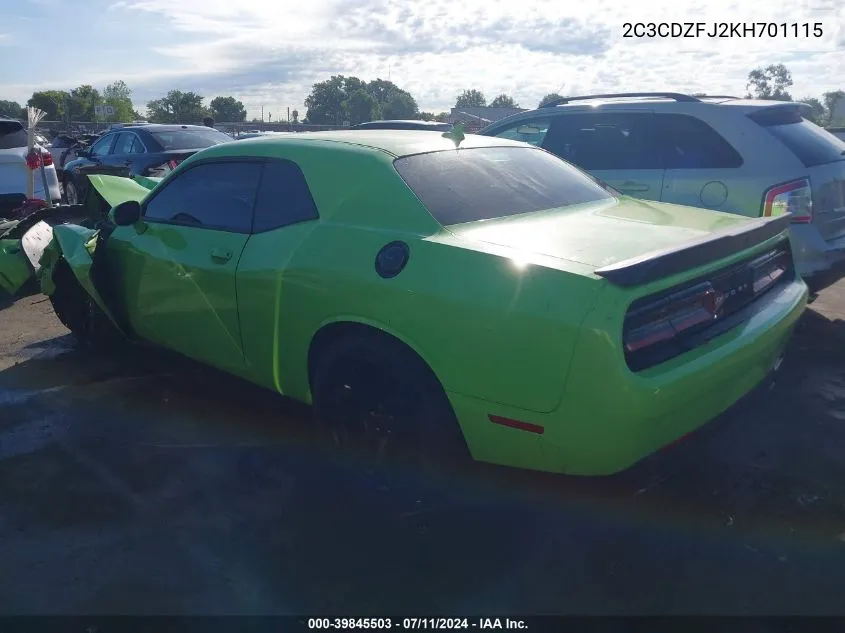 2019 Dodge Challenger R/T Scat Pack VIN: 2C3CDZFJ2KH701115 Lot: 39845503