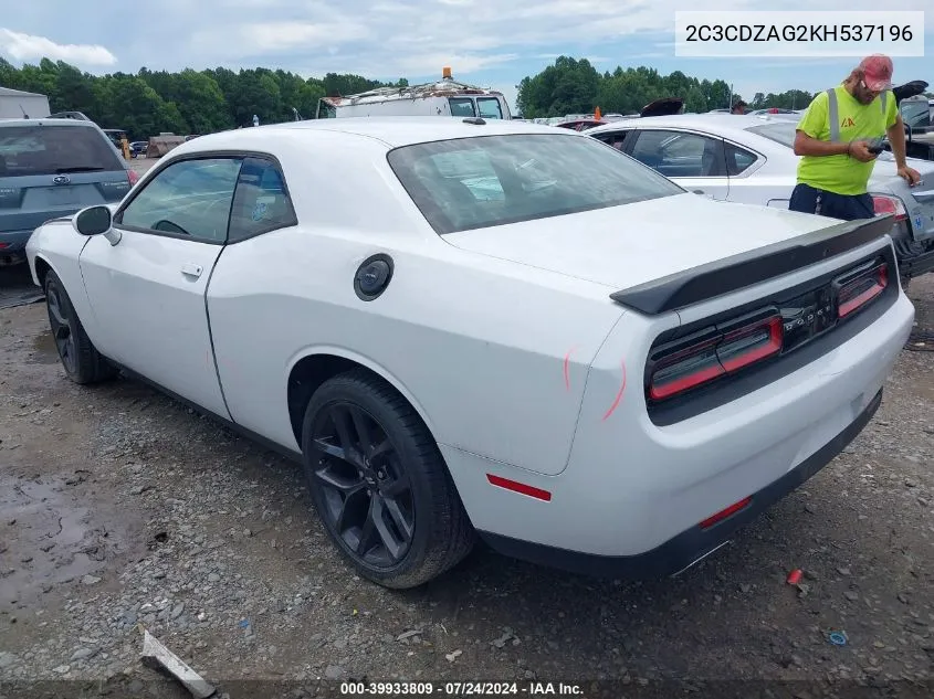 2019 Dodge Challenger Sxt VIN: 2C3CDZAG2KH537196 Lot: 39933809