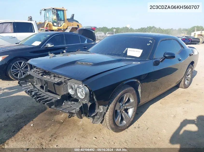 2019 Dodge Challenger Sxt VIN: 2C3CDZAG6KH560707 Lot: 40106492