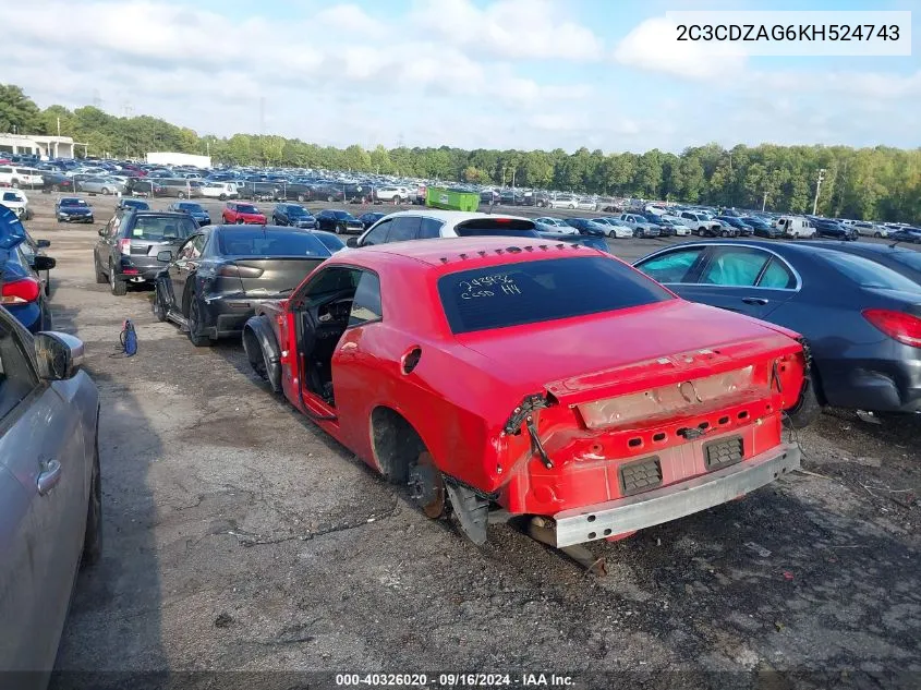 2019 Dodge Challenger Sxt VIN: 2C3CDZAG6KH524743 Lot: 40326020