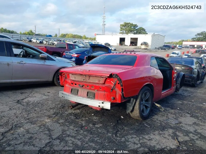 2019 Dodge Challenger Sxt VIN: 2C3CDZAG6KH524743 Lot: 40326020