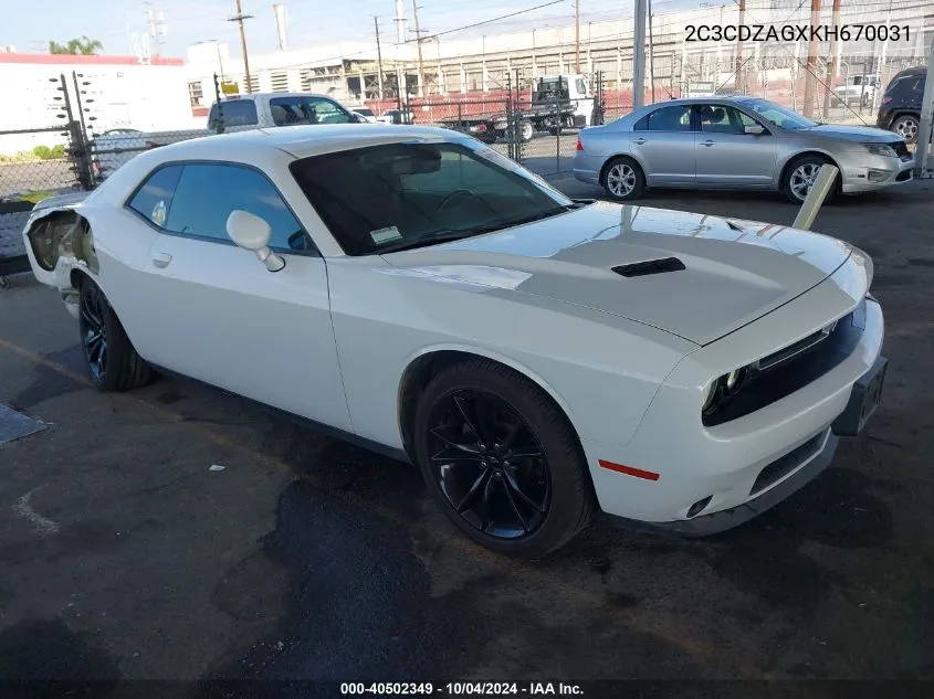 2019 Dodge Challenger Sxt VIN: 2C3CDZAGXKH670031 Lot: 40502349