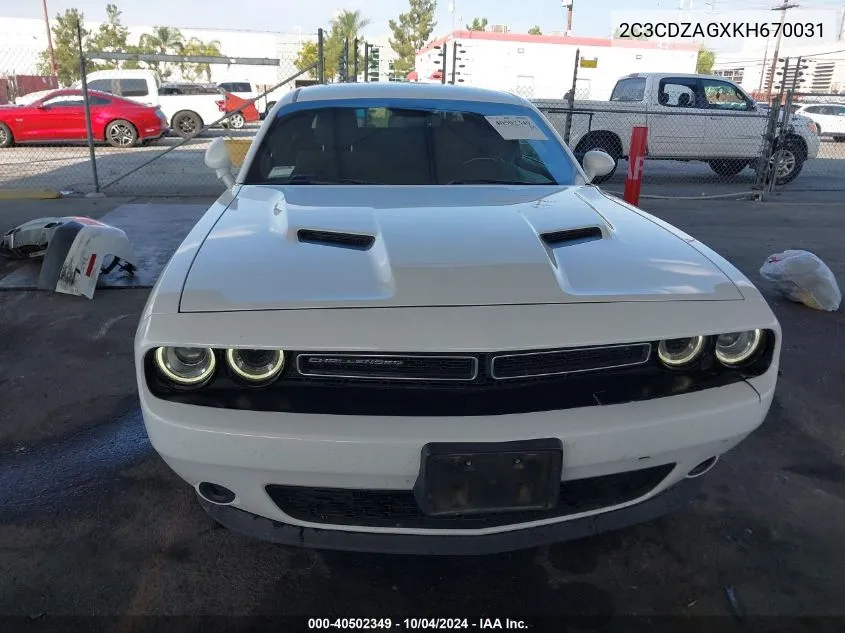 2019 Dodge Challenger Sxt VIN: 2C3CDZAGXKH670031 Lot: 40502349