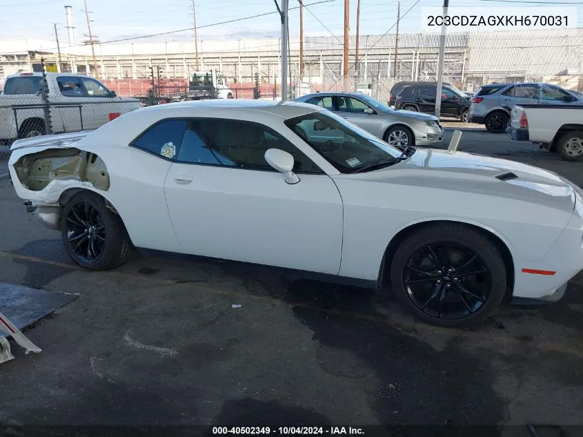 2019 Dodge Challenger Sxt VIN: 2C3CDZAGXKH670031 Lot: 40502349