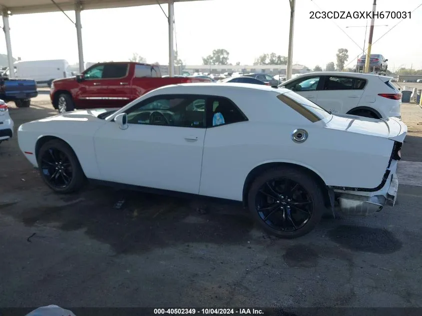 2019 Dodge Challenger Sxt VIN: 2C3CDZAGXKH670031 Lot: 40502349