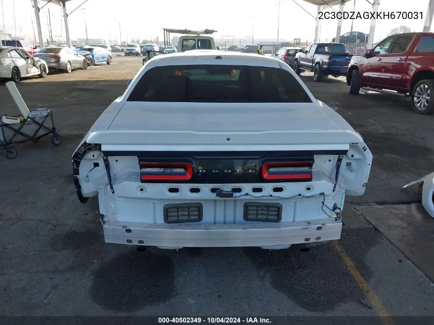 2019 Dodge Challenger Sxt VIN: 2C3CDZAGXKH670031 Lot: 40502349