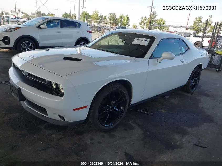 2019 Dodge Challenger Sxt VIN: 2C3CDZAGXKH670031 Lot: 40502349