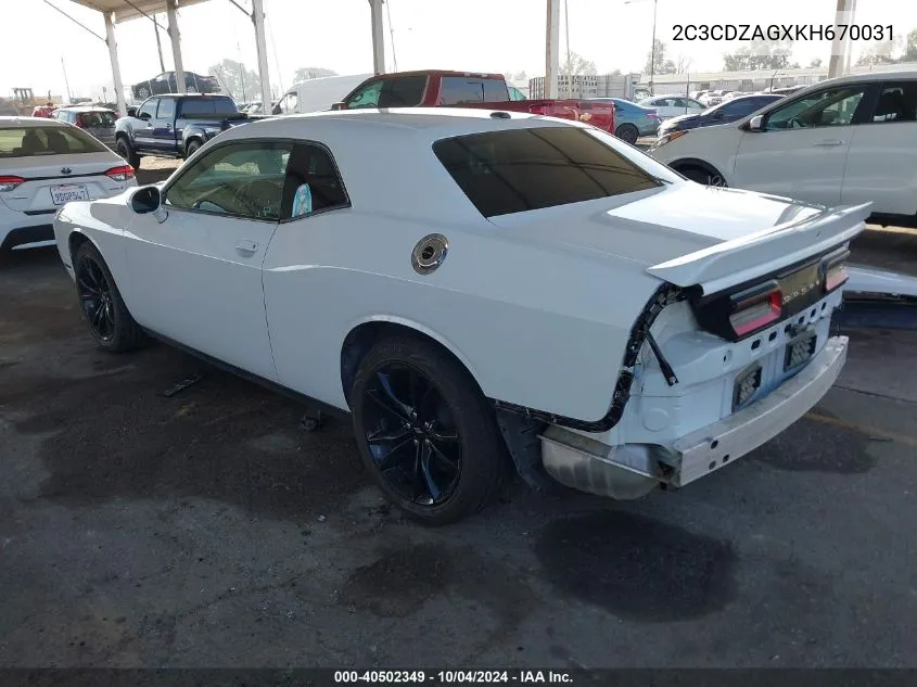 2019 Dodge Challenger Sxt VIN: 2C3CDZAGXKH670031 Lot: 40502349