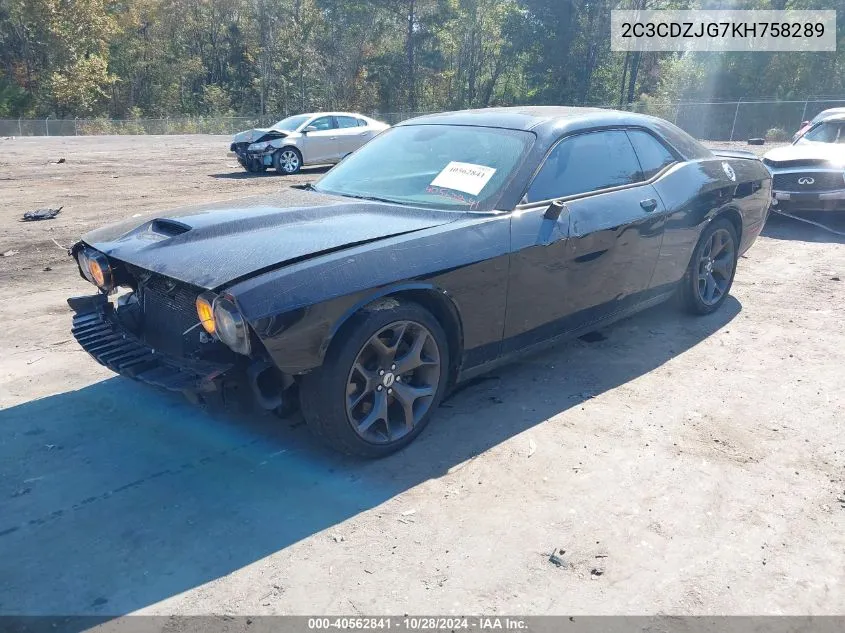 2019 Dodge Challenger Gt VIN: 2C3CDZJG7KH758289 Lot: 40562841