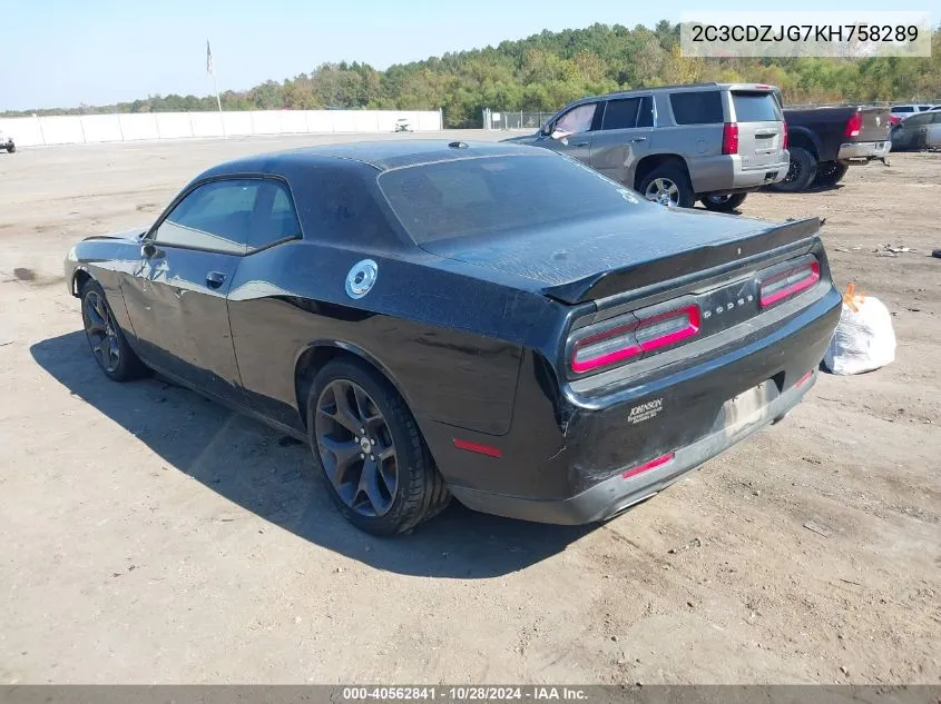 2019 Dodge Challenger Gt VIN: 2C3CDZJG7KH758289 Lot: 40562841