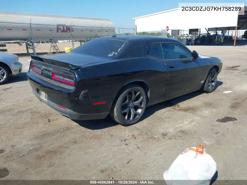 2019 Dodge Challenger Gt VIN: 2C3CDZJG7KH758289 Lot: 40562841