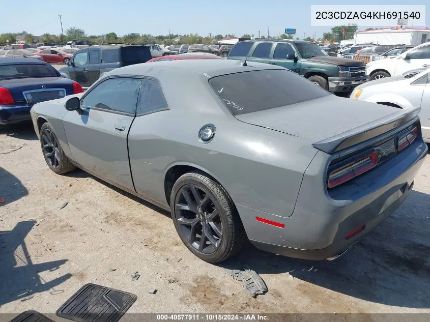 2019 Dodge Challenger Sxt VIN: 2C3CDZAG4KH691540 Lot: 40577911