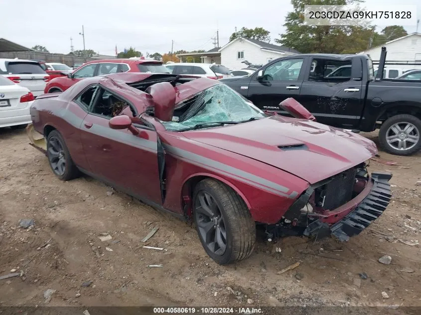 2019 Dodge Challenger Sxt VIN: 2C3CDZAG9KH751828 Lot: 40580619