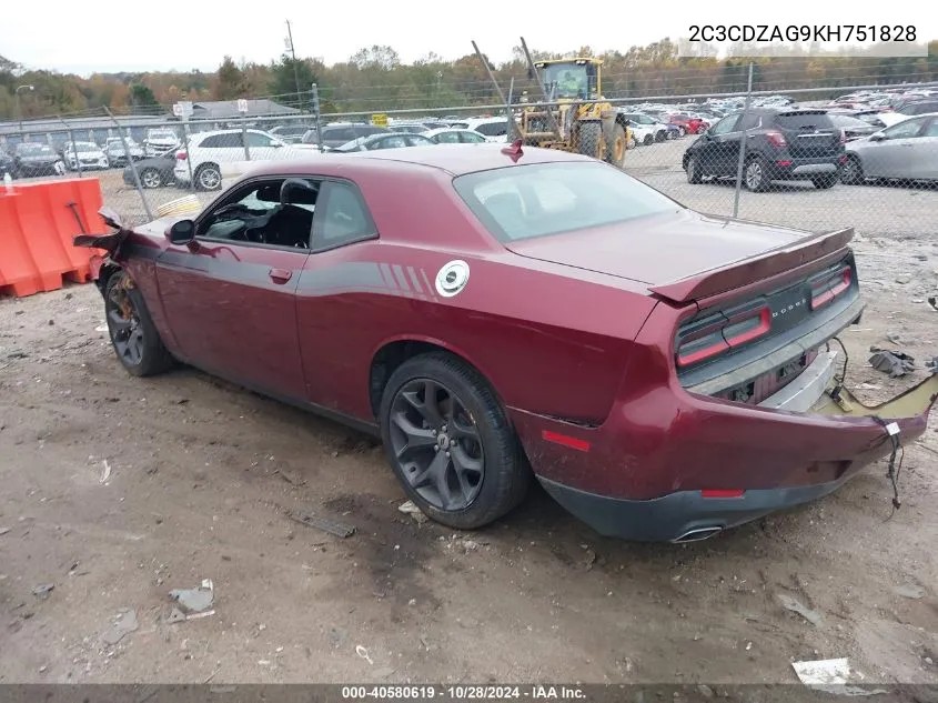 2019 Dodge Challenger Sxt VIN: 2C3CDZAG9KH751828 Lot: 40580619