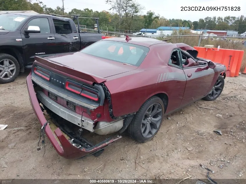 2019 Dodge Challenger Sxt VIN: 2C3CDZAG9KH751828 Lot: 40580619