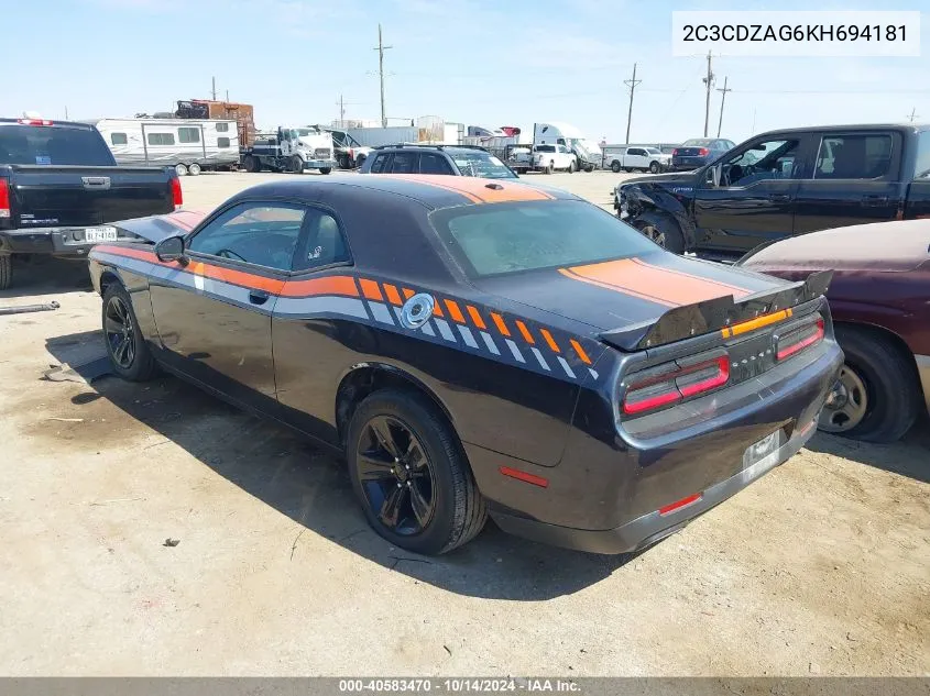 2019 Dodge Challenger Sxt VIN: 2C3CDZAG6KH694181 Lot: 40583470