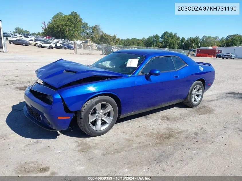 2019 Dodge Challenger Sxt VIN: 2C3CDZAG7KH731190 Lot: 40639359