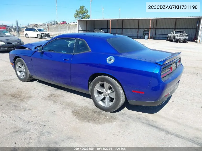 2019 Dodge Challenger Sxt VIN: 2C3CDZAG7KH731190 Lot: 40639359